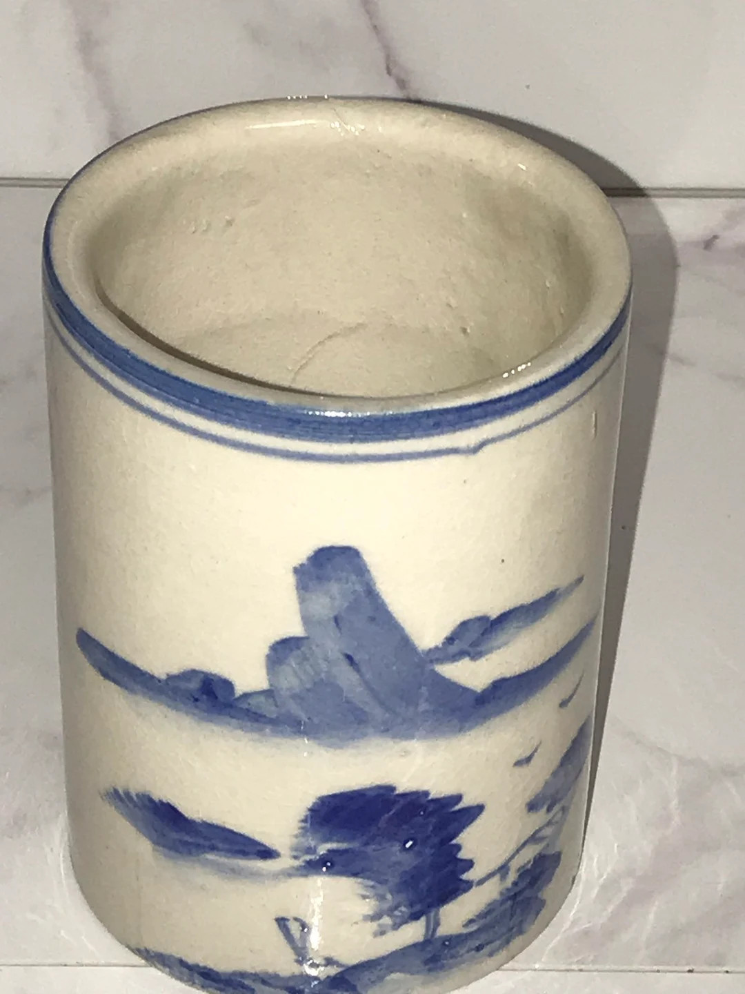 Antique Chinese Brush Pot Jar Hand Thrown and Painted in Flow Blue Designs Complete Surround Orie... | Etsy (US)
