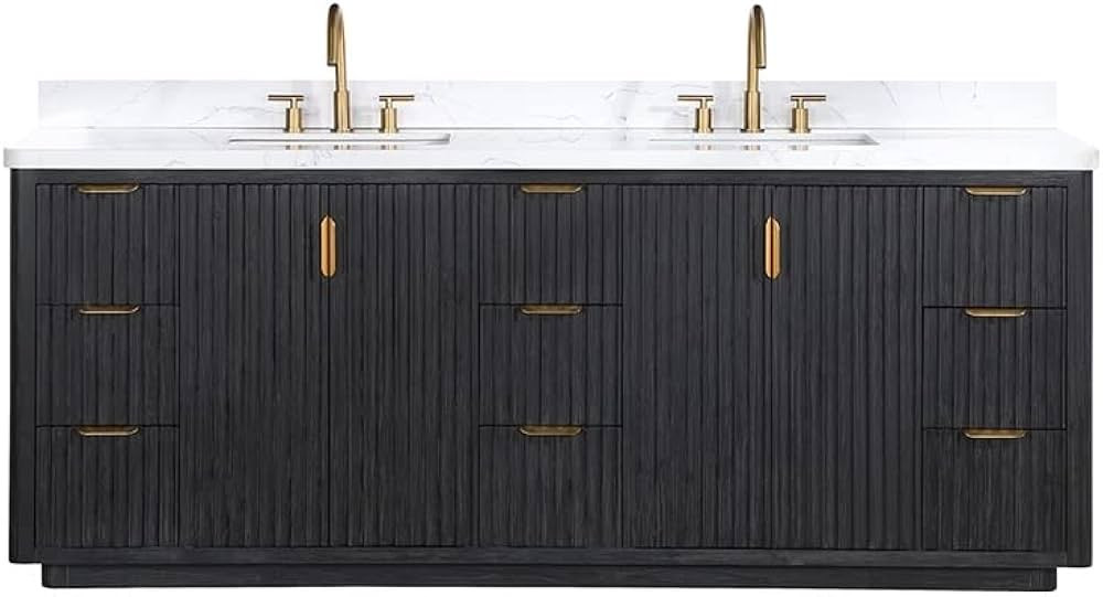 VINNOVA Cadiz 84" Double Vanity in Fir Wood Black with Composite top in Lightning White | Amazon (US)