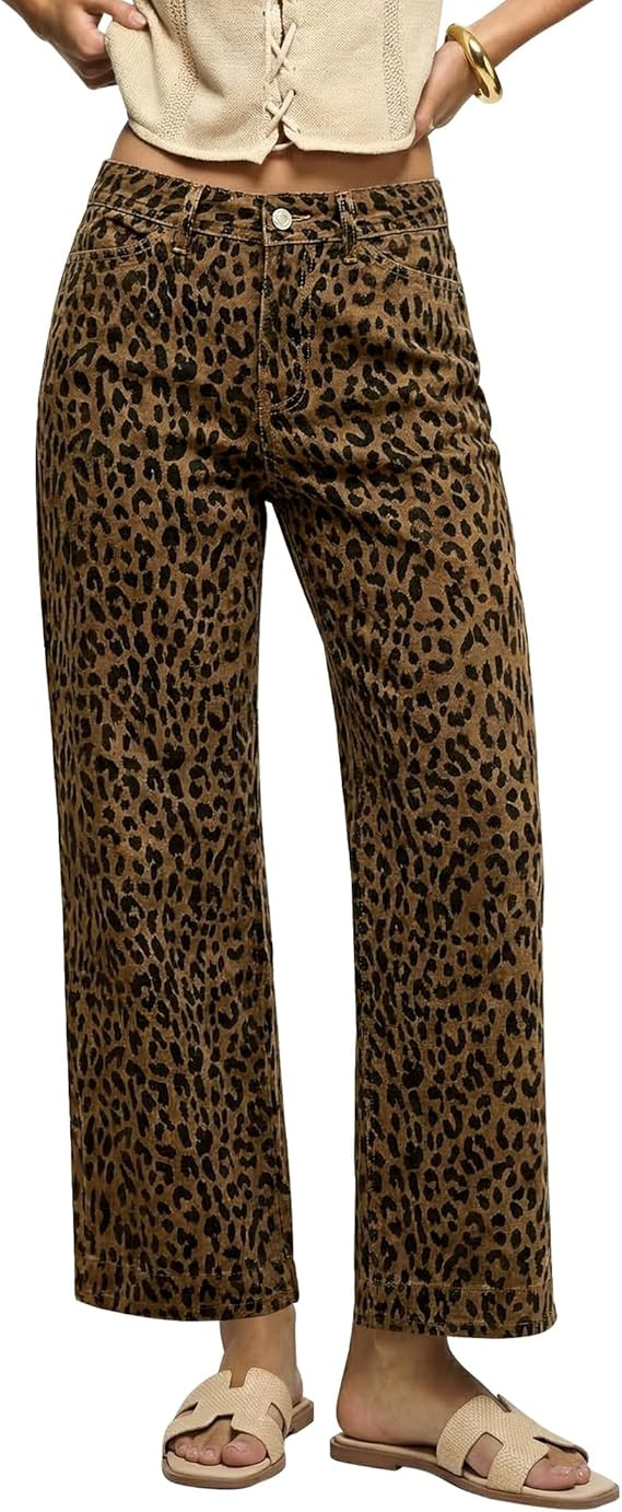 luvamia Wide Leg Jeans Woman Trendy High Waisted Leopard Cheetah Print Ankle Length Stretchy Deni... | Amazon (US)