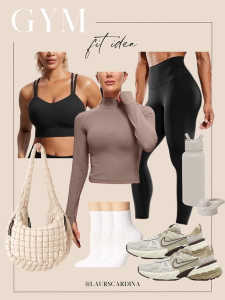 This gym outfit idea includes a black sports bra paired with black leggings, a zip up long sleeve top, quilted tote bag, water bottle, white socks, and Nike sneakers. 

Ootd, athleisure, workout outfit inspiration, insulated tumbler, fashion sneakers, Amazon fashion 

#LTKfitness #LTKstyletip #LTKfindsunder50