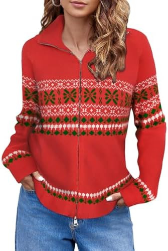 CARCOS Women's Plus Size Cardigan Zip Up Lightweight Long Sleeve Knit Sweaters Oversized Collared... | Amazon (US)