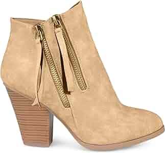 Brinley Co. Womens Faux Leather Stacked Wood Heel Double Zipper Booties | Amazon (US)