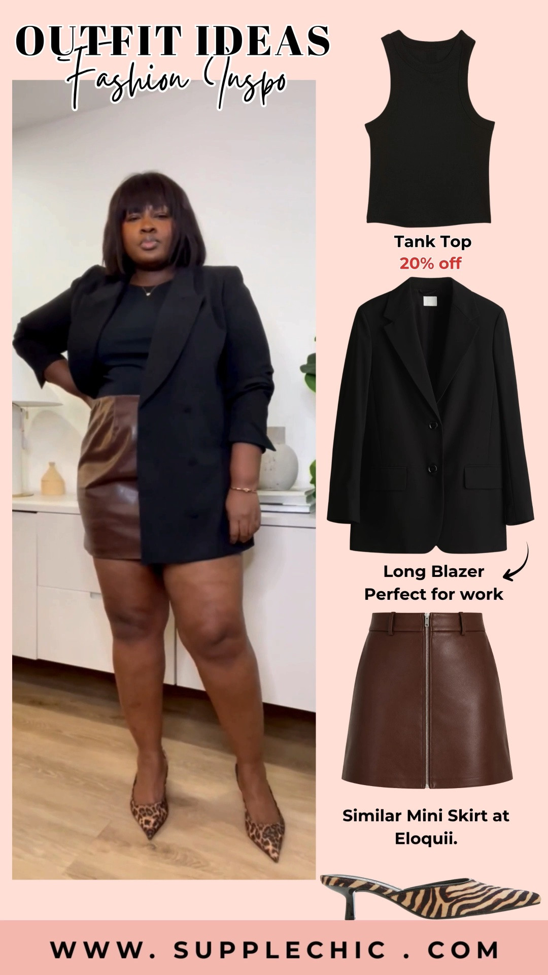 A classic blazer is the perfect layering piece for creating a chic workwear look. Styled with a simple tank top, leather mini skirt, and statement heels for an outfit that feels polished and modern.  Perfect for office outfits, date nights, dinner plans, and everyday style   black blazer outfit, workwear outfit ideas, business casual outfits women, leather skirt outfit, office fashion women, chic blazer outfits, capsule wardrobe essentials, professional outfit ideas, elevated basics, stylish work outfits

#LTKootd #LTKSeasonal #LTKWorkwear