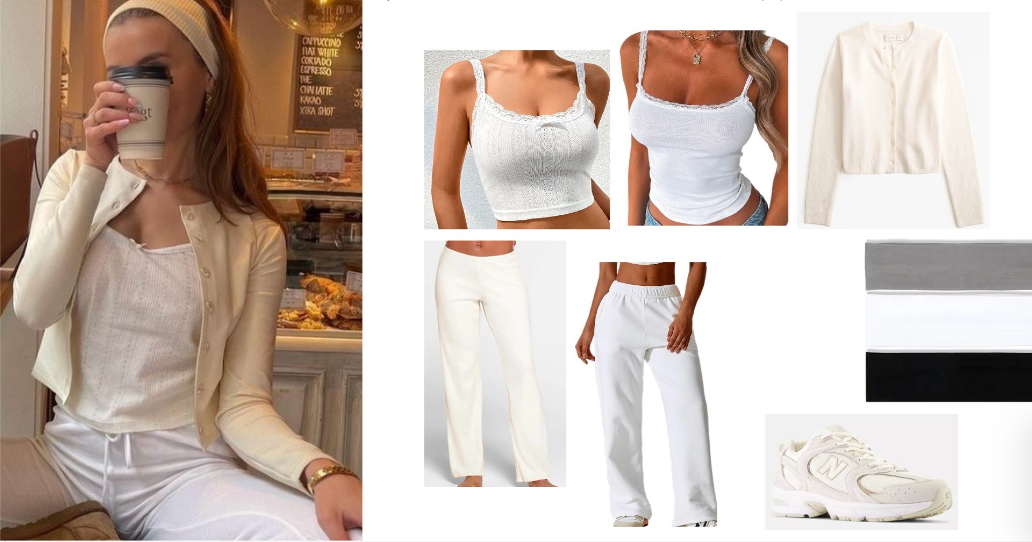 Comfy cozy set for errands or lounging around the house. White sweatpants + white tank paired with a cream colored cardigan. Headband for extra and cream colored new balances to match! 

#LTKfindsunder100 #LTKstyletip #LTKSeasonal
