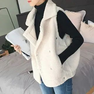 Lapel Collar Plain Double Breasted Teddy Vest | YesStyle Global