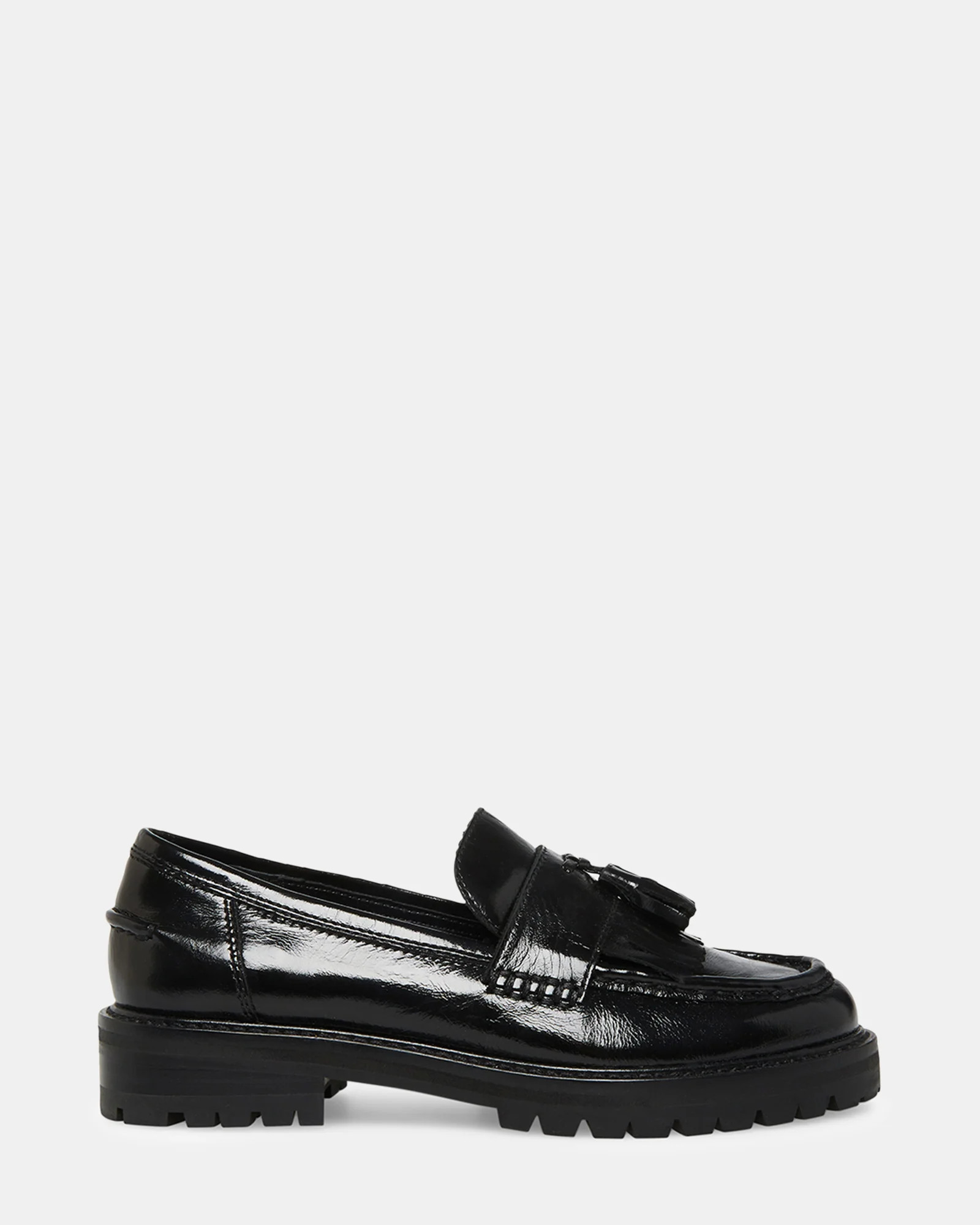 MINKA Black Leather Women's Platform Lug Sole Loafer | Steve Madden (US)