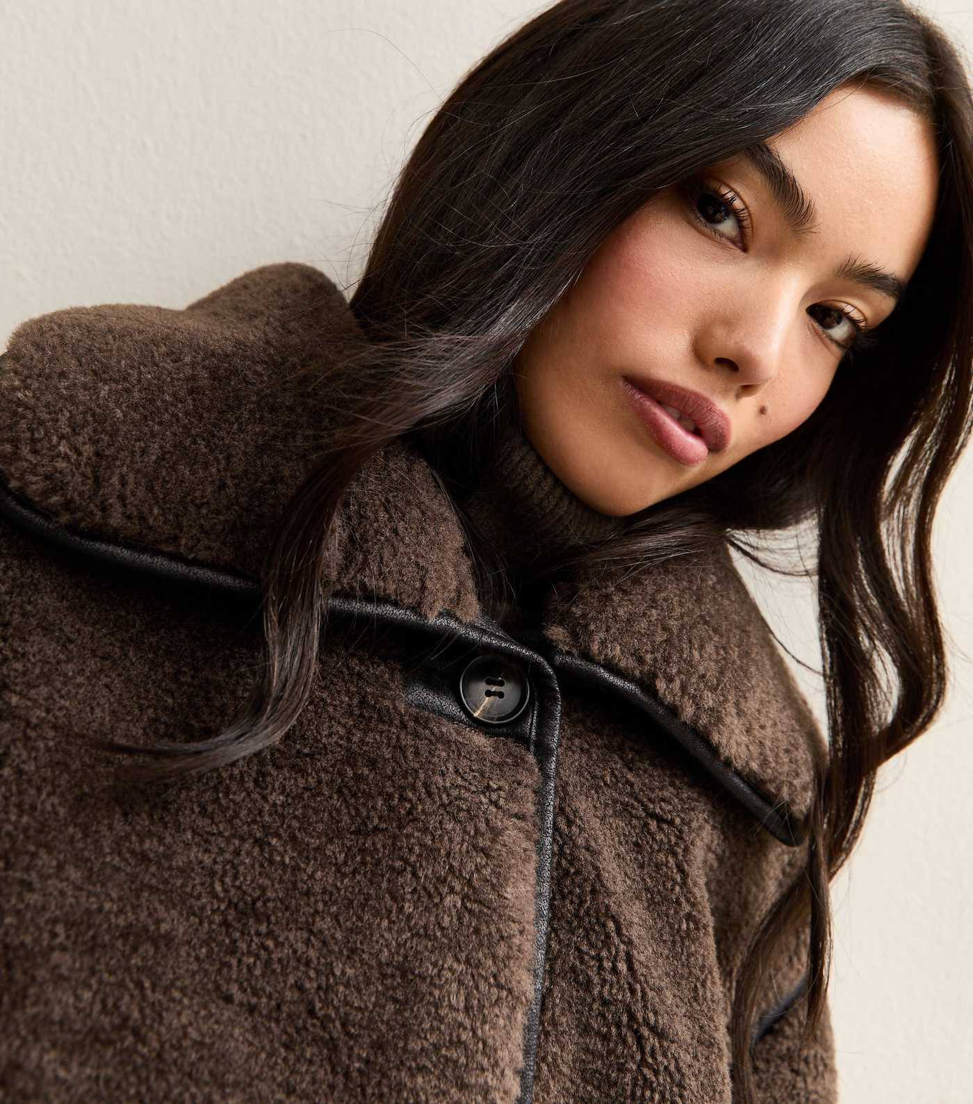 Dark Brown Faux Fur Borg Bonded Jacket | New Look | New Look (UK)