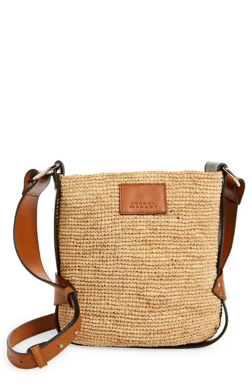 Isabel Marant Mini Bayia Raffia Bucket Bag in Natural/Cognac at Nordstrom | Nordstrom