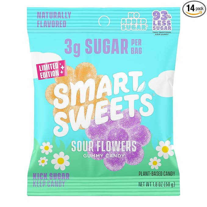 SmartSweets Sour Flowers 1.8 oz (Pack of 14), Sour Gummy Candy with Low Sugar, Low Calorie, No Ar... | Amazon (US)
