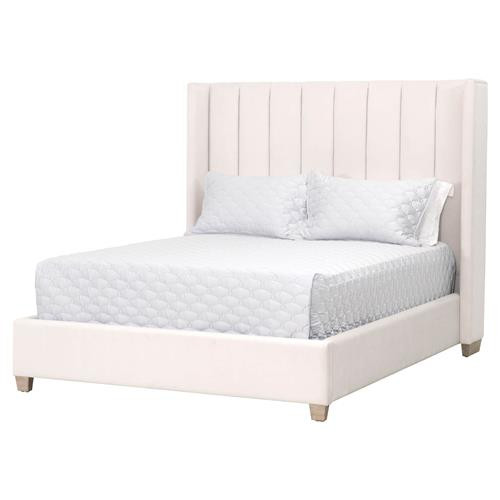 Charo Modern Cream Velvet Upholstered Oak Vertical Channel Wing  Bed - King | Kathy Kuo Home