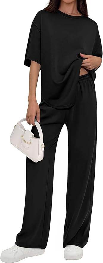 PRETTYGARDEN Women's Summer 2 Piece Lounge Set 2026 Short Sleeve Tops Wide Leg Pants Spring Vacat... | Amazon (US)