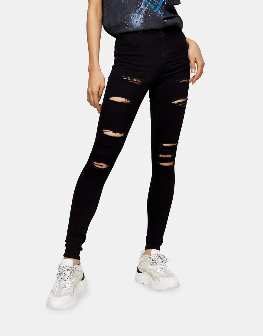 Topshop Joni jeans with super rips in black | ASOS (Global)