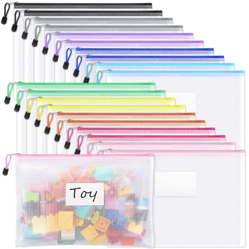 Amazon.com : Sooez 20 Pack Mesh Zipper Pouch Bags, A4 Letter Size, Zipper Bags with Label Pocket,... | Amazon (US)