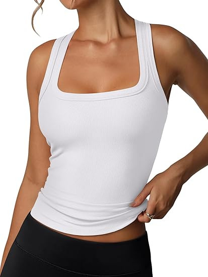 REORIA Built in Bra Tank Tops for Women Summer Sleeveless Racerback Square Neck Casual Basic Ribb... | Amazon (US)