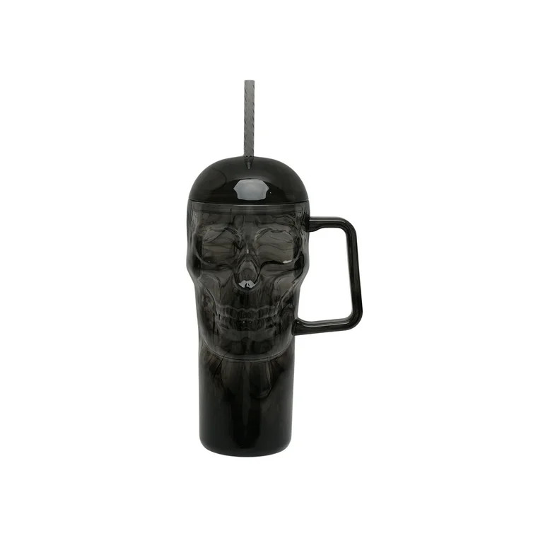 Way To Celebrate 30 Ounce Acrylic Skull Tumbler with Straw and Handle, Black Swirl | Walmart (US)