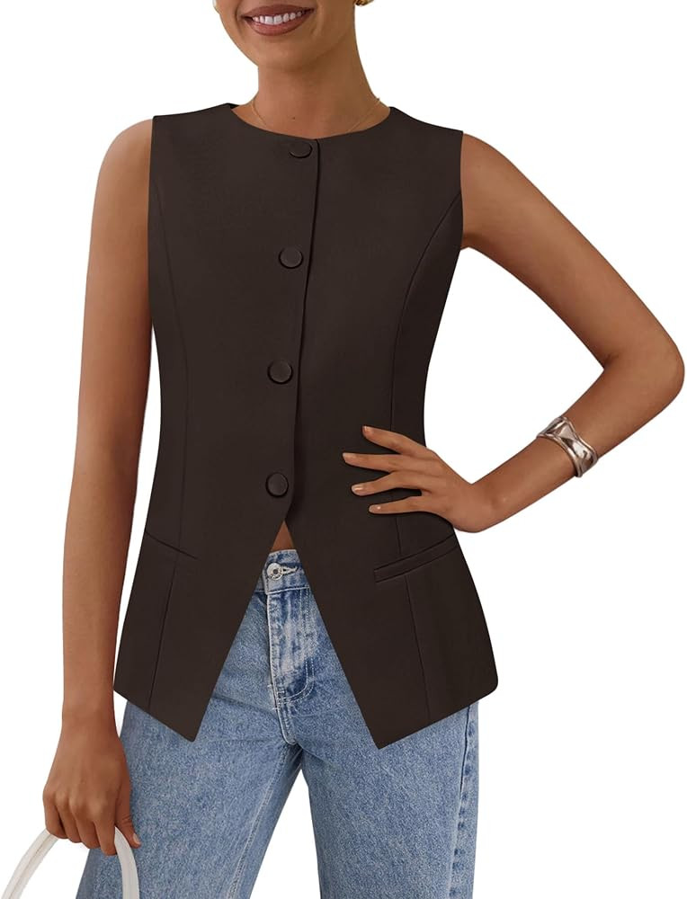 PRETTYGARDEN Women Tailored Suit Vest Business Casual Tops | Amazon (US)