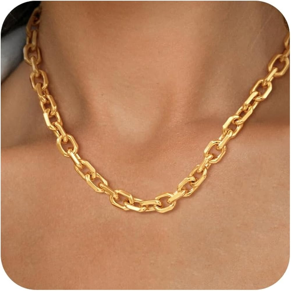 Chunky Gold/Silver Paperclip Dainty Necklace for Women Statement Trendy Thick 14K Golden Chain Li... | Amazon (US)