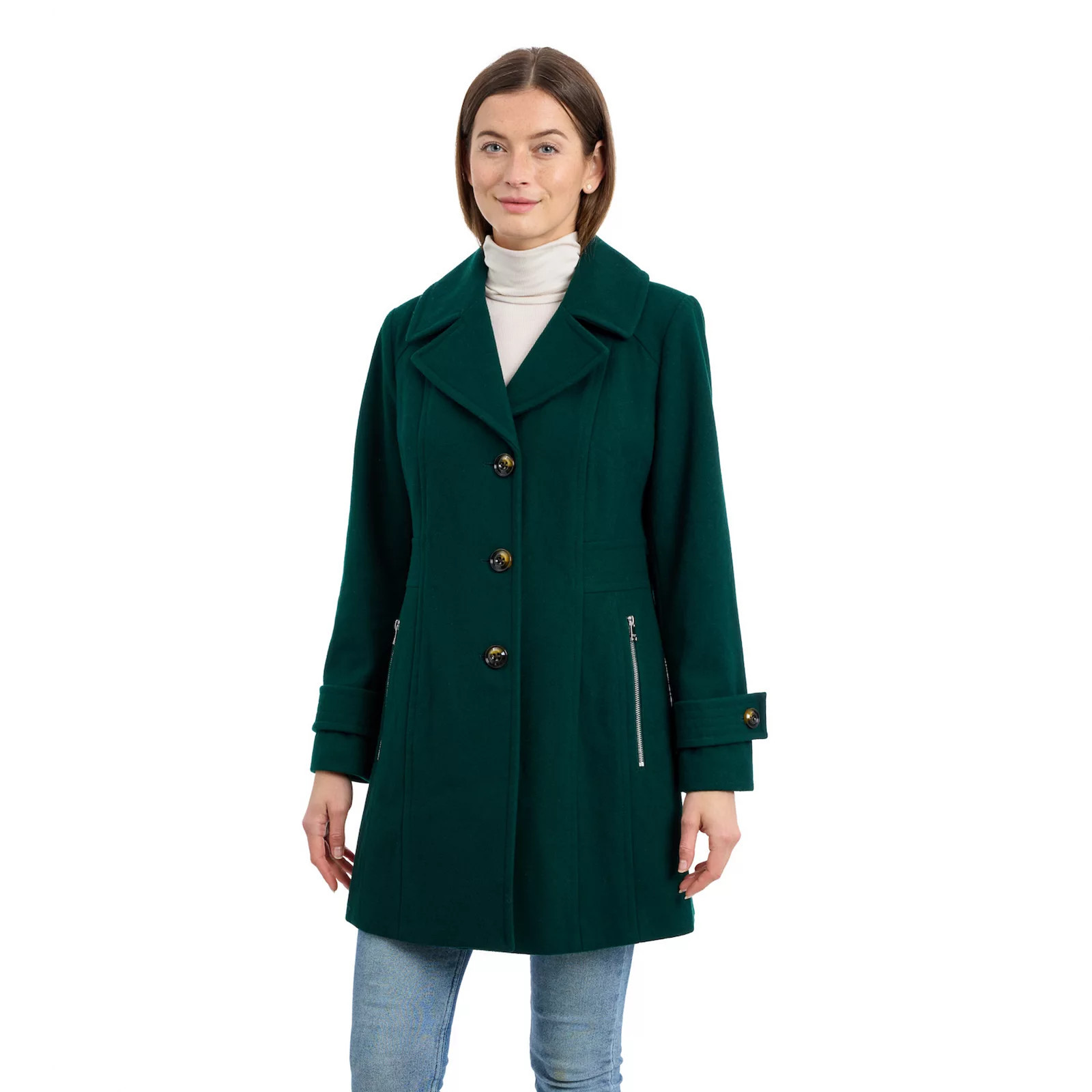 Women's London Fog Single Breasted Wool Blend Coat, Size: Small, Dark Green | Kohl's