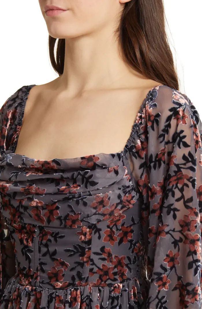 Floral Long Sleeve Chiffon Jacquard Corset Minidress | Nordstrom