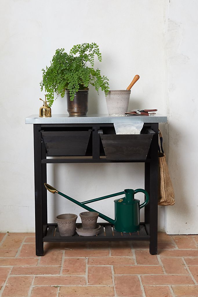 Spruce + Galvanized Steel Potting Garden Bench | Anthropologie (US)