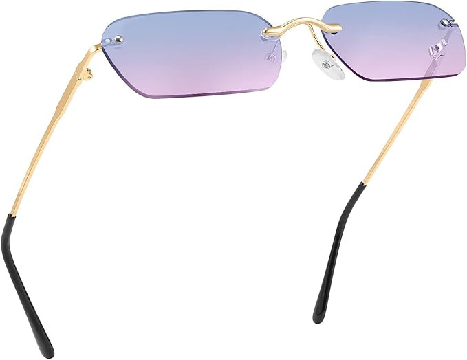 FEISEDY Rimless Sunglasses Y2K Retro Small Narrow Clear Eyewear Vintage Rectangle Sunglasses for ... | Amazon (US)