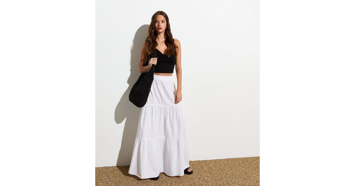 White Poplin Tiered Maxi Skirt | New Look | New Look (UK)