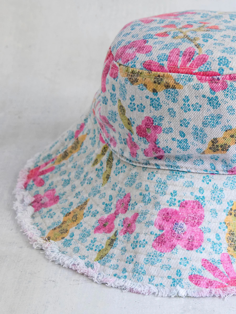 Canvas Bucket Hat - Blue Pink Daisies | Natural Life