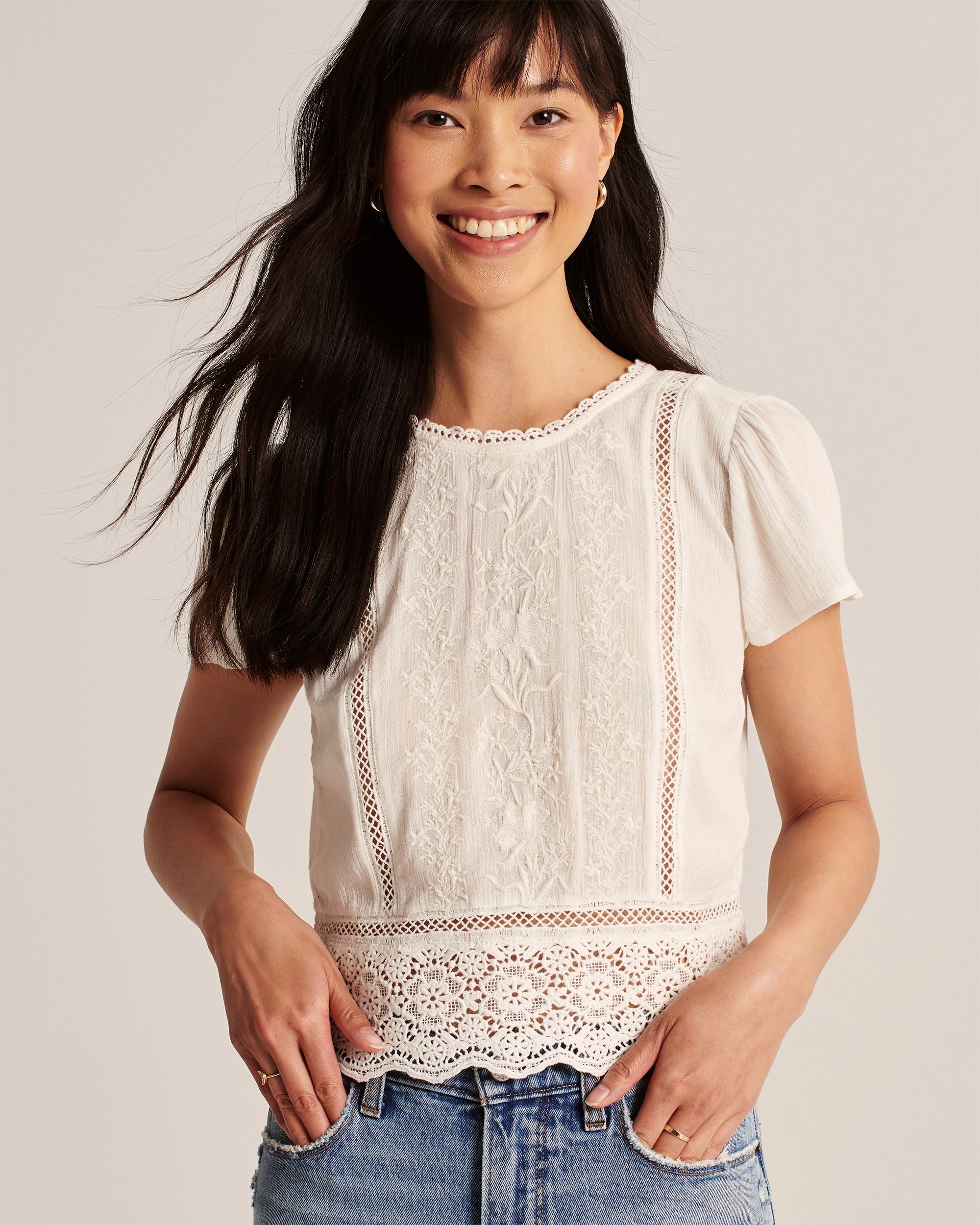 Embroidered Lace Tee | Abercrombie & Fitch (US)