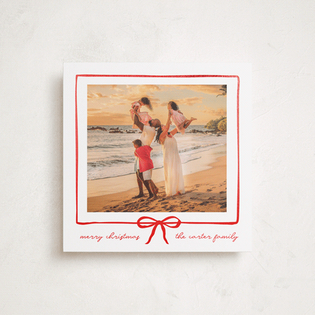 "lil bow" - Customizable Foil-pressed Square Holiday Cards in Red by Jennifer Lew. | Minted