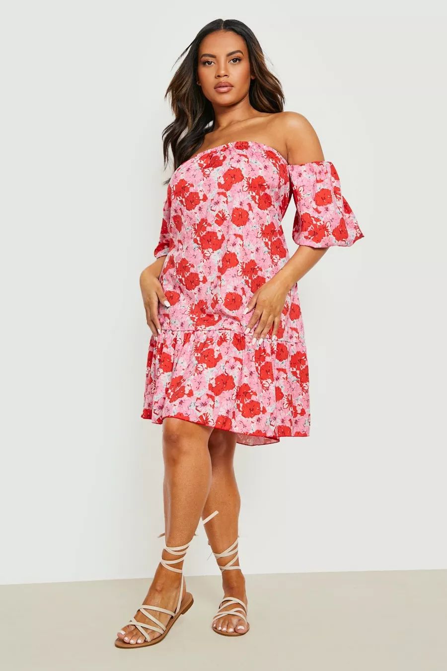 Plus Puff Sleeve Floral Sun Dress | Boohoo.com (UK & IE)