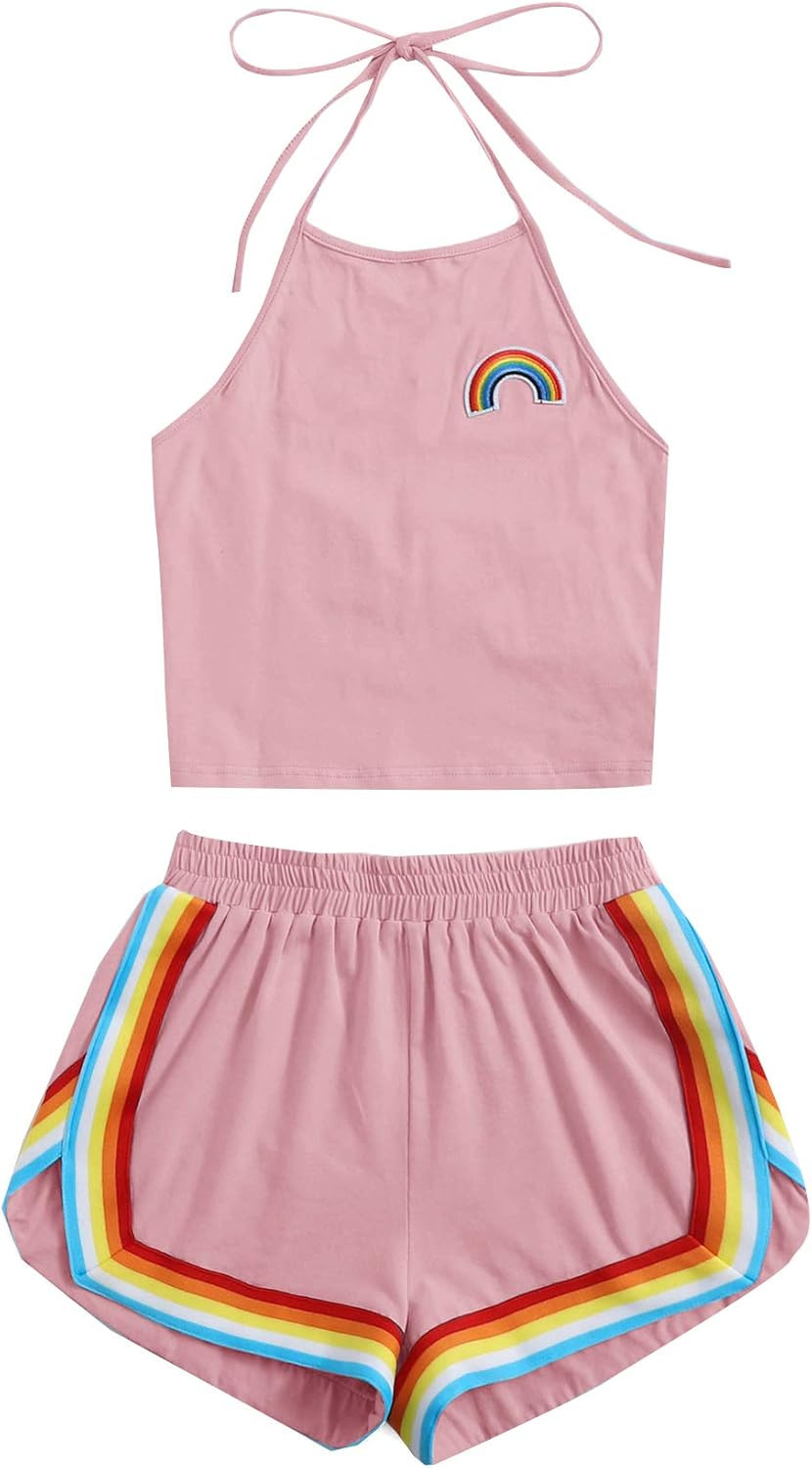 SweatyRocks Women's 2 Piece Set Halter Crop Top and Shorts Set | Amazon (US)