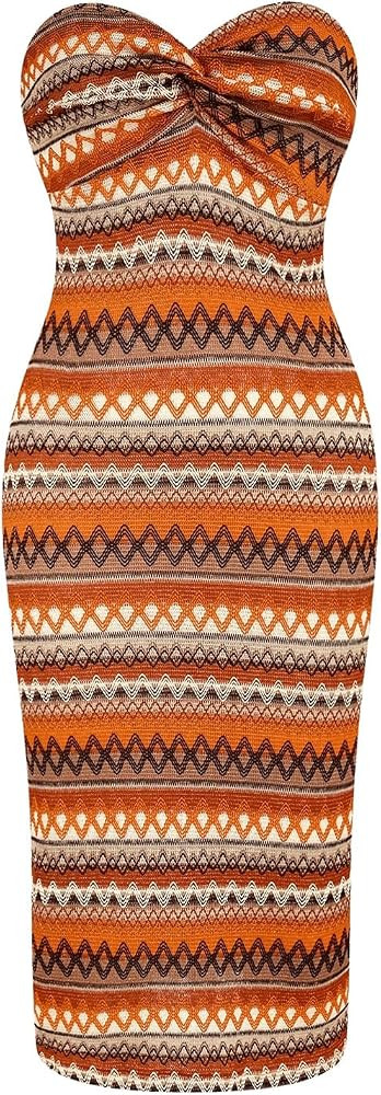 Floerns Women's Boho Tribal Strapless Tube Twist Front Bodycon Maxi Dresses | Amazon (US)
