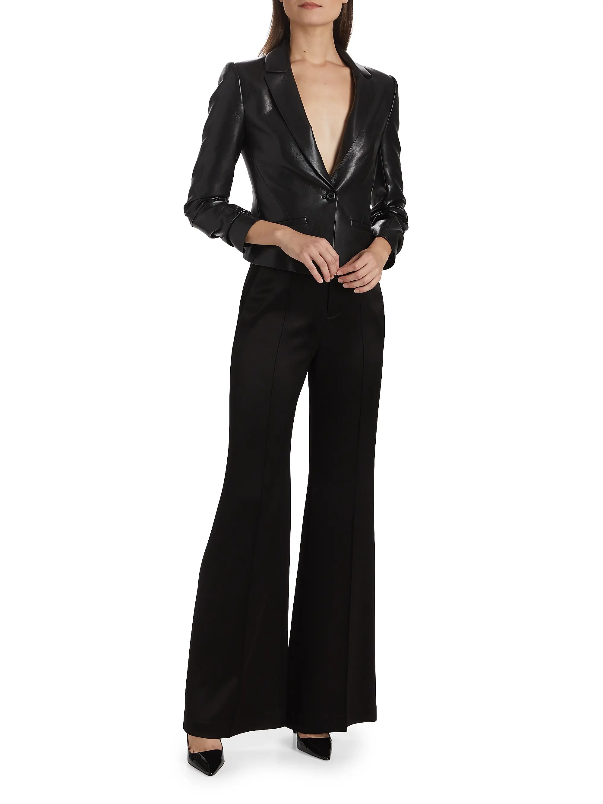 Vinnie Faux Leather Ruched-Sleeve Blazer | Saks Fifth Avenue