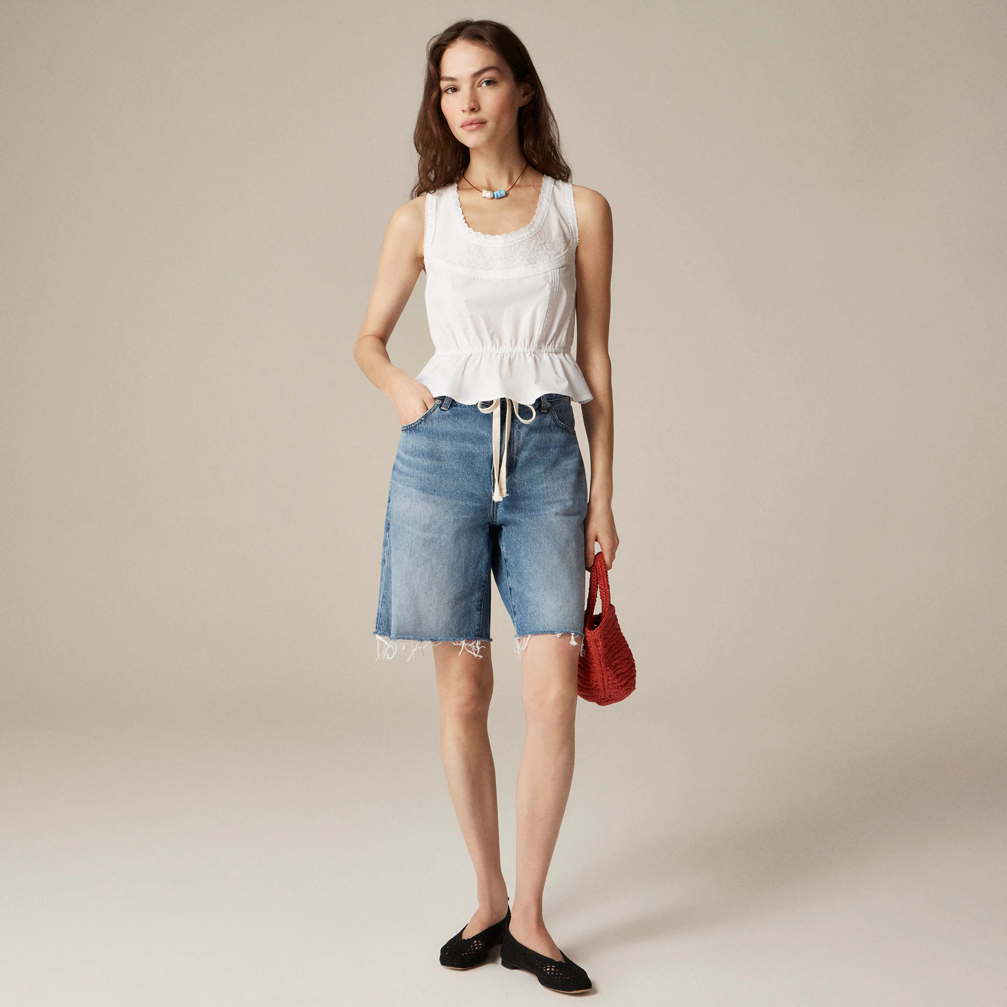 Flutter-hem tank in cotton poplin | J. Crew US