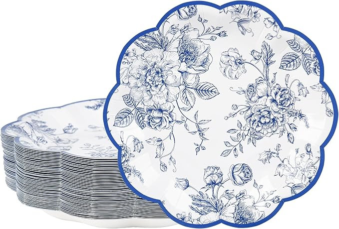 48 Pcs Blue Floral Party Plates Vintage Floral Leaf Disposable Paper Plates Wildflower Blue Toile... | Amazon (US)
