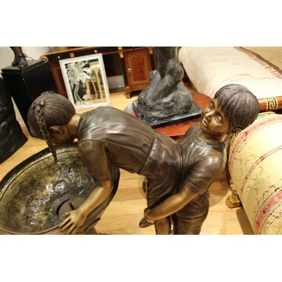 Boy Girl Drinking From Fountain Bronze Statue - Size: 44"L x 24"W x 42"H. | Wayfair North America