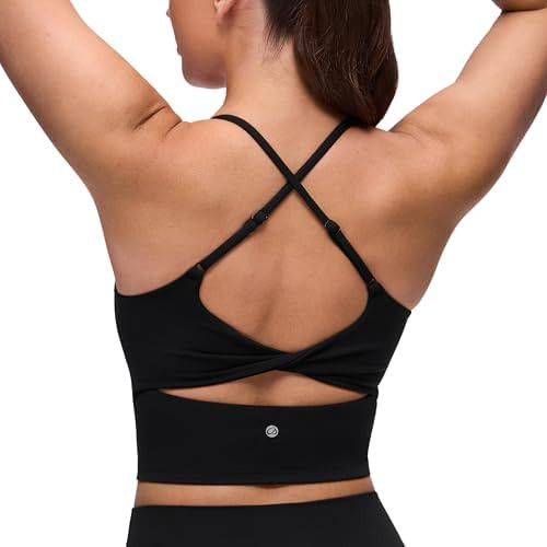 CRZ YOGA Butterluxe Twist Cross Back Crop Tank Tops for Women - Padded Adjustable Straps Yoga Lon... | Amazon (US)
