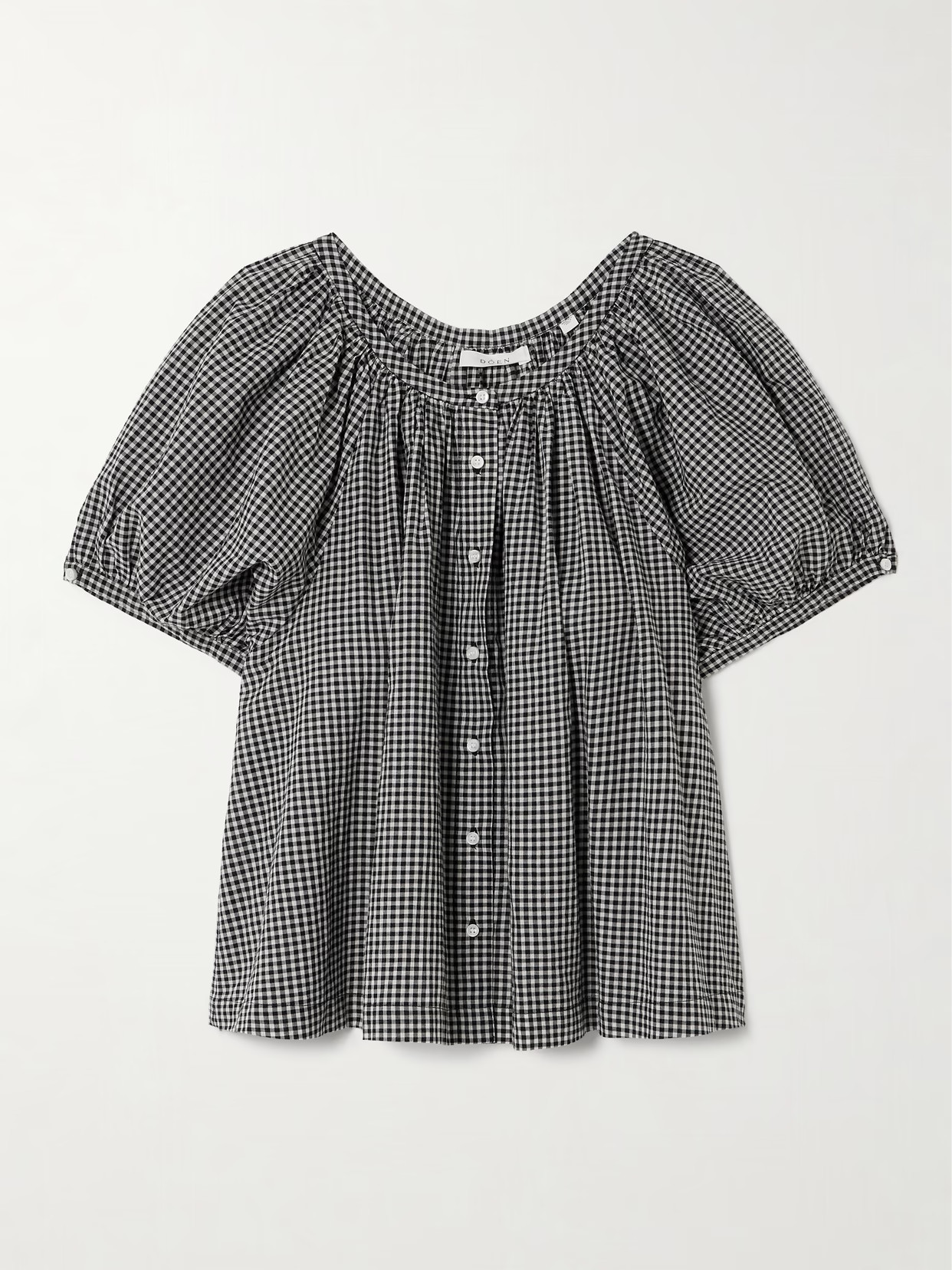 DÔEN - June Gathered Gingham Organic Cotton Blouse - Black | NET-A-PORTER (US)