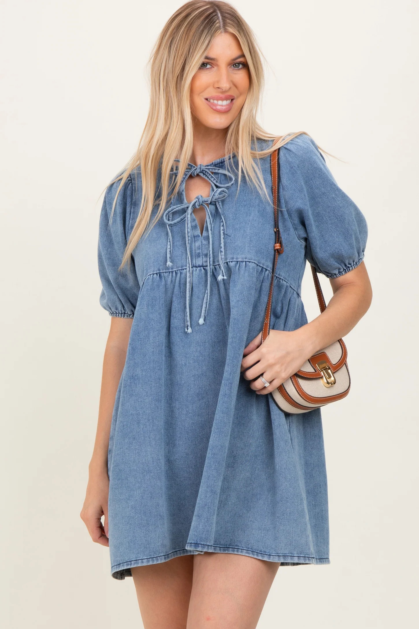Blue Chambray Double Front Tie Dress | PinkBlush Maternity