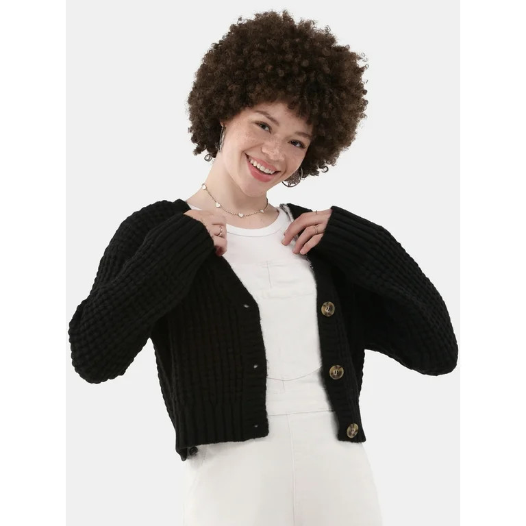No Boundaries Chunky Knit Cardigan Sweater, Women’s - Walmart.com | Walmart (US)