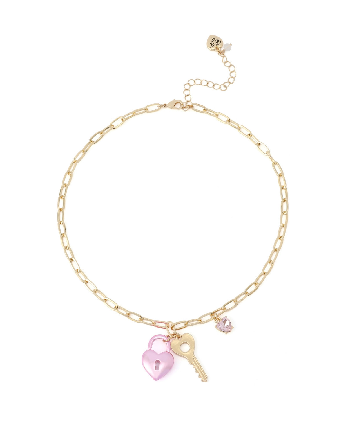 Betsey Johnson Faux Stone Sweetheart Lock Key Pendant Necklace - Pink/Gold | Macy's