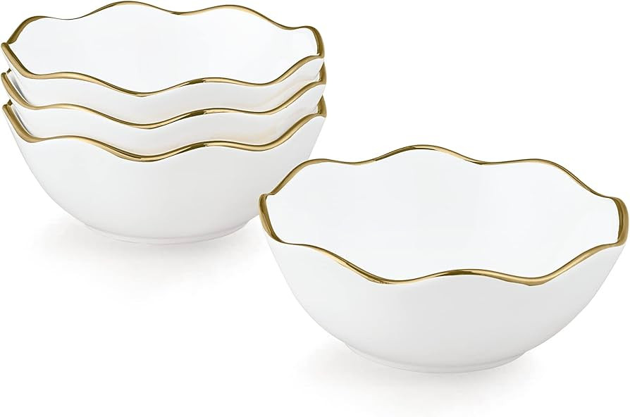fanquare 10oz White Soup Bowls Set of 4, Porcelain Cereal Bowl, Small Kitchen Serving Bowls for D... | Amazon (US)