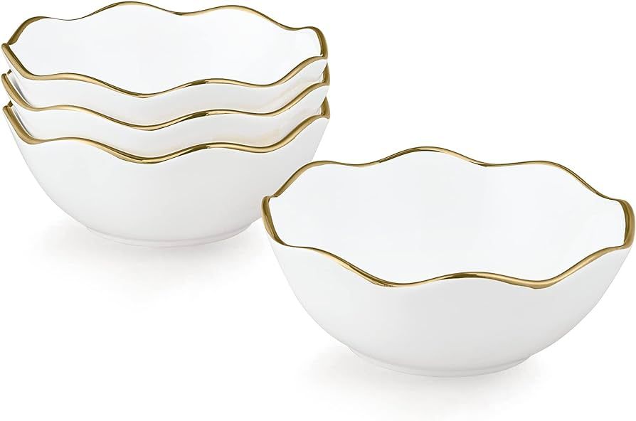 fanquare 10oz White Soup Bowls Set of 4, Porcelain Cereal Bowl, Small Kitchen Serving Bowls for D... | Amazon (US)