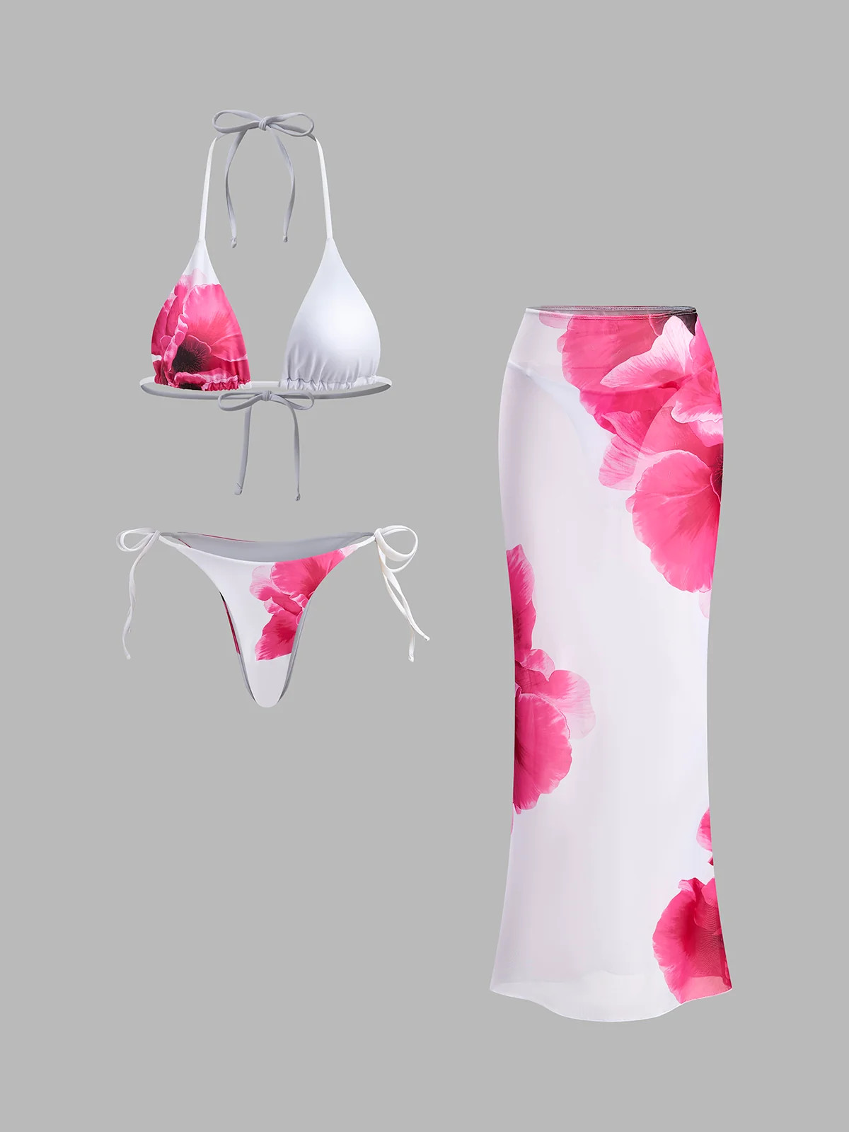 Floral Bikini Set With Semi-Sheer Skirt | Commense