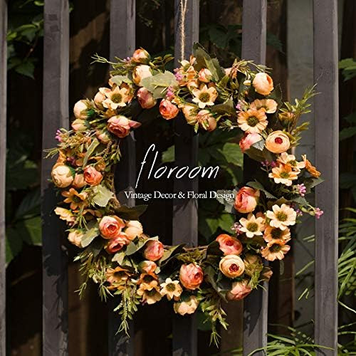 Floral Wreath, Door Wreath, Artificial Orange Wreath for Front Door 15'', Front Door Decorations ... | Amazon (US)