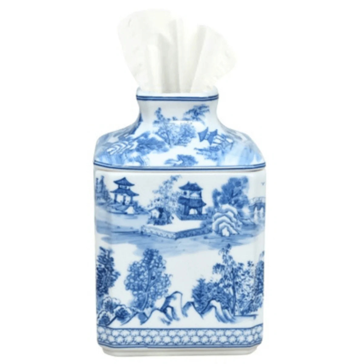 Porcelain Blue & White Chinoiserie Square Tissue Box Cover | The Well Appointed House, LLC