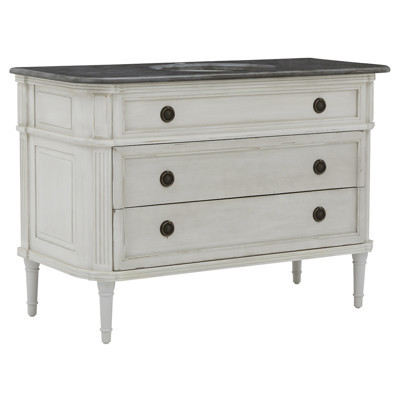 Johan Swedish Gustavian Antique White Oak Blue Stone Single Bath Vanity Sink | Kathy Kuo Home