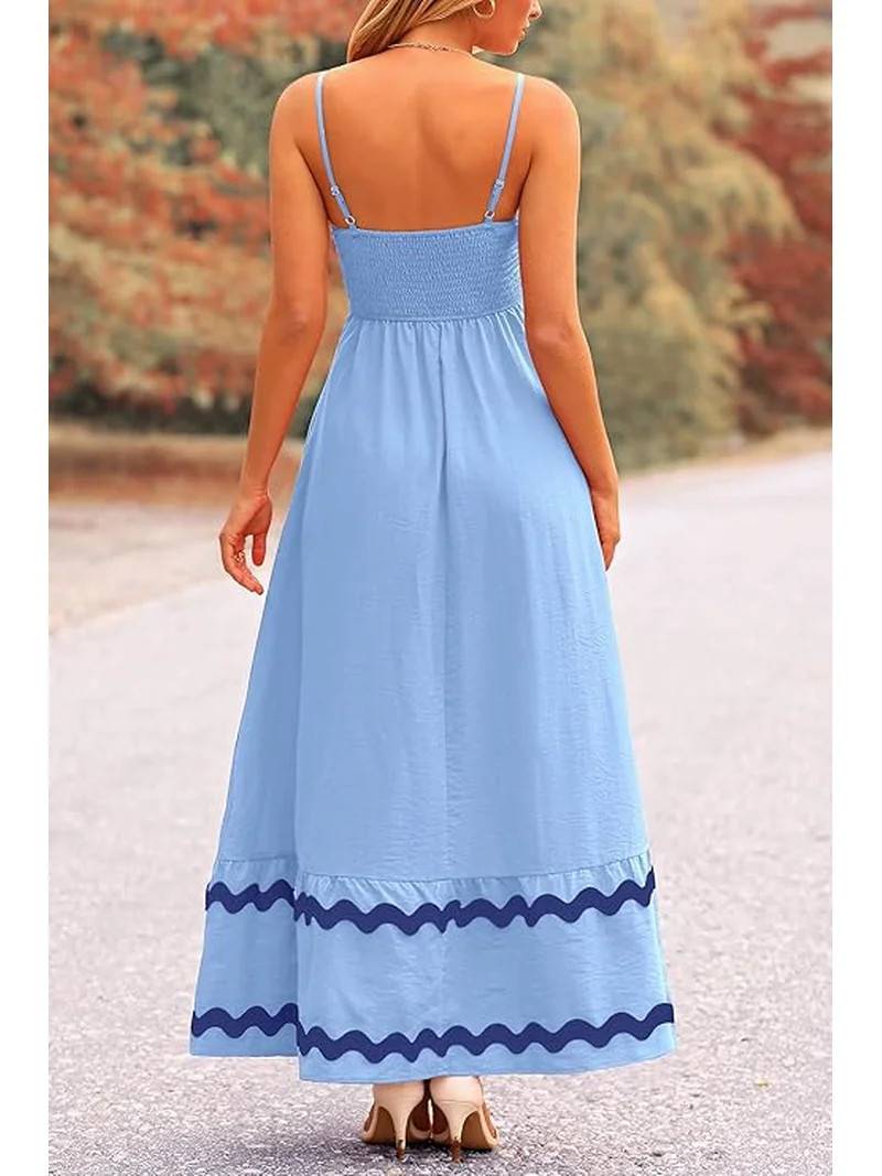 PRETTYGARDEN Women Summer Flowy Maxi Dress Casual Sleeveless Spaghetti Strap Ruffle Beach Long Dr... | Walmart (US)