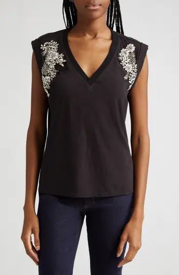 Cinq à Sept Bella Crystal Embellished Cotton Muscle T-Shirt | Nordstrom | Nordstrom