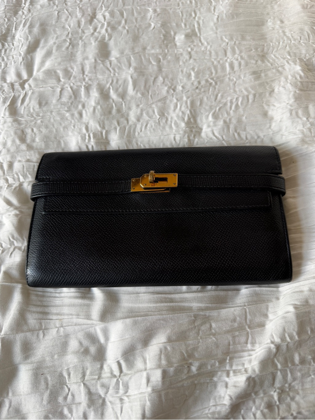 Hermes Black Leather Kelly Cut Clutch With Gold Hardware | Poshmark